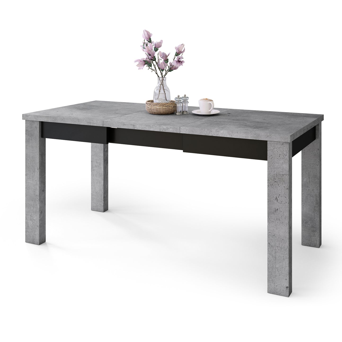 Fonte 110 Modern Extending Dining Table - Concrete / Black Matt