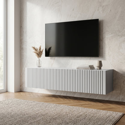 Joyce Wall Mounted TV Unit Modern Fluted Matt Finish 150cm - White Matt