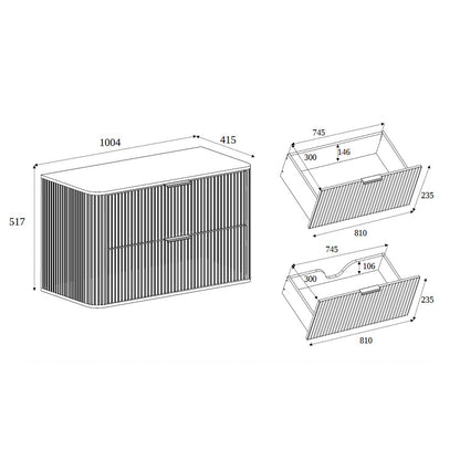 Elegance Glamour Style 2 Drawer Bathroom Wall Cabinet 100cm - Black