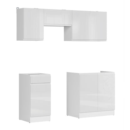 Summer 5 Unit Handleless Kitchen Cabinets Set 180cm - White Gloss