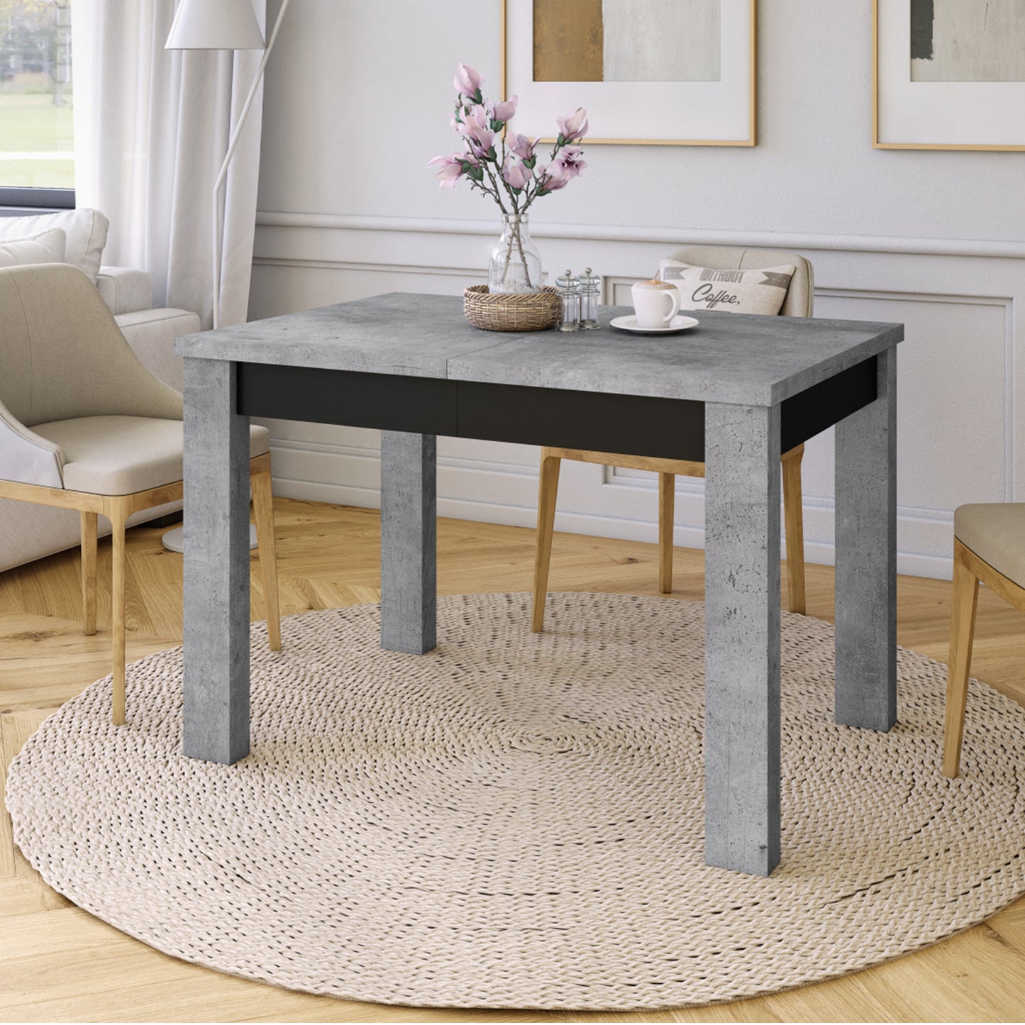 Fonte 110 Modern Extending Dining Table - Concrete / Black Matt