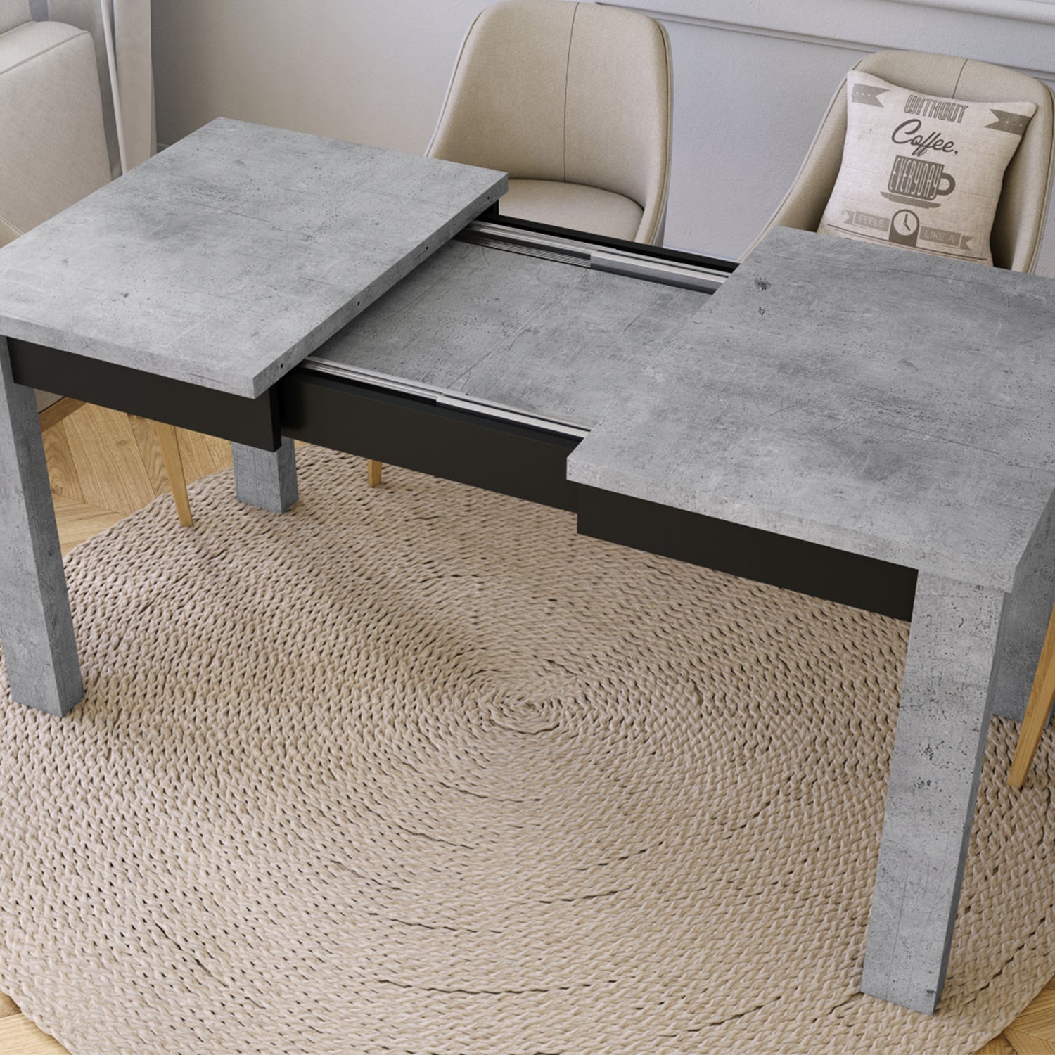 Fonte 110 Modern Extending Dining Table - Concrete / Black Matt