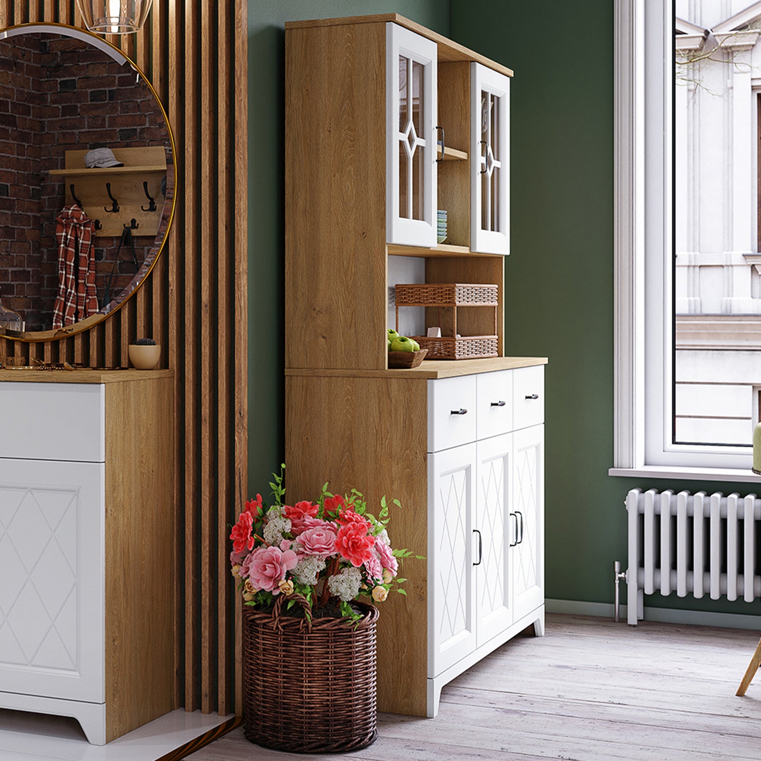 Provenza 3 Door Sideboard with Drawers and Topper Display Unit Rustic Style