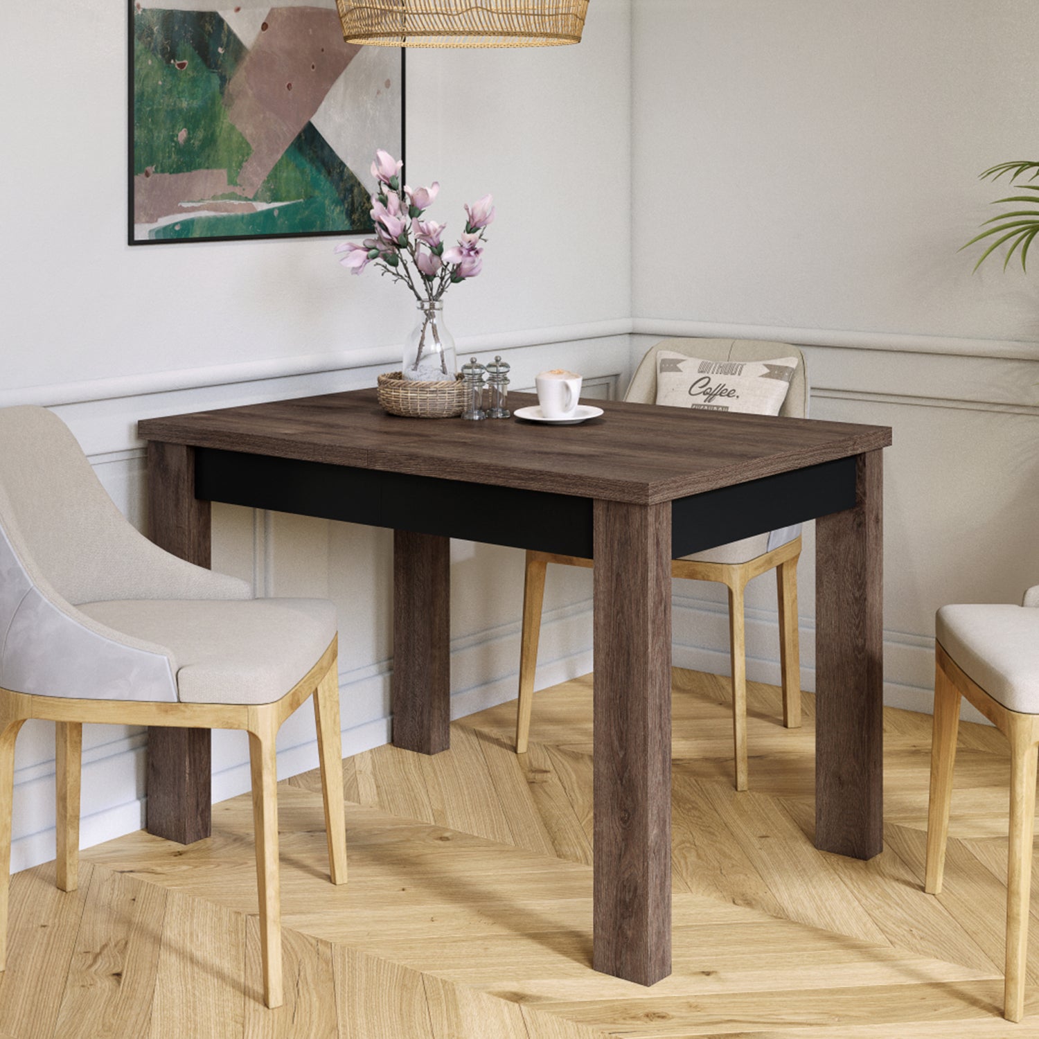 Fonte 110 Modern Extending Dining Table - Brown Oak / Black Matt