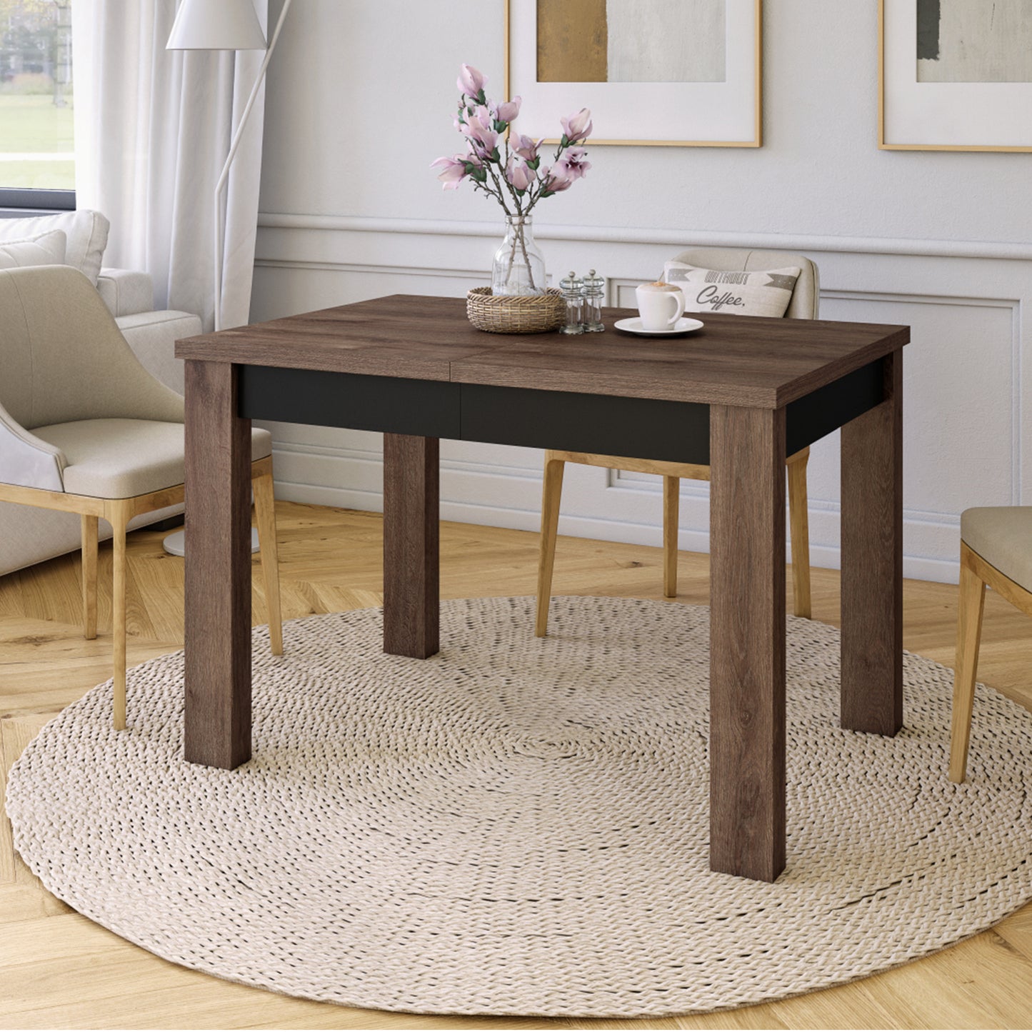 Fonte 110 Modern Extending Dining Table - Brown Oak / Black Matt