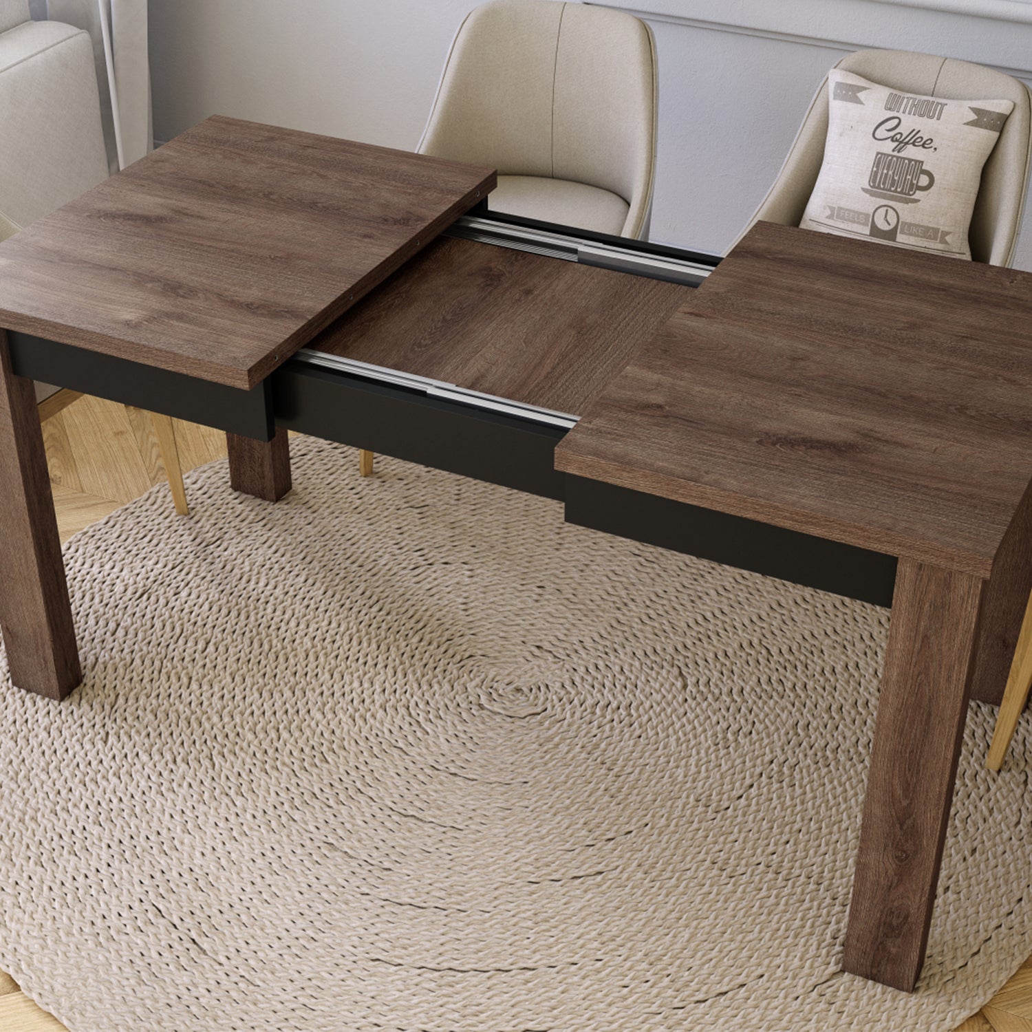 Fonte 110 Modern Extending Dining Table - Brown Oak / Black Matt