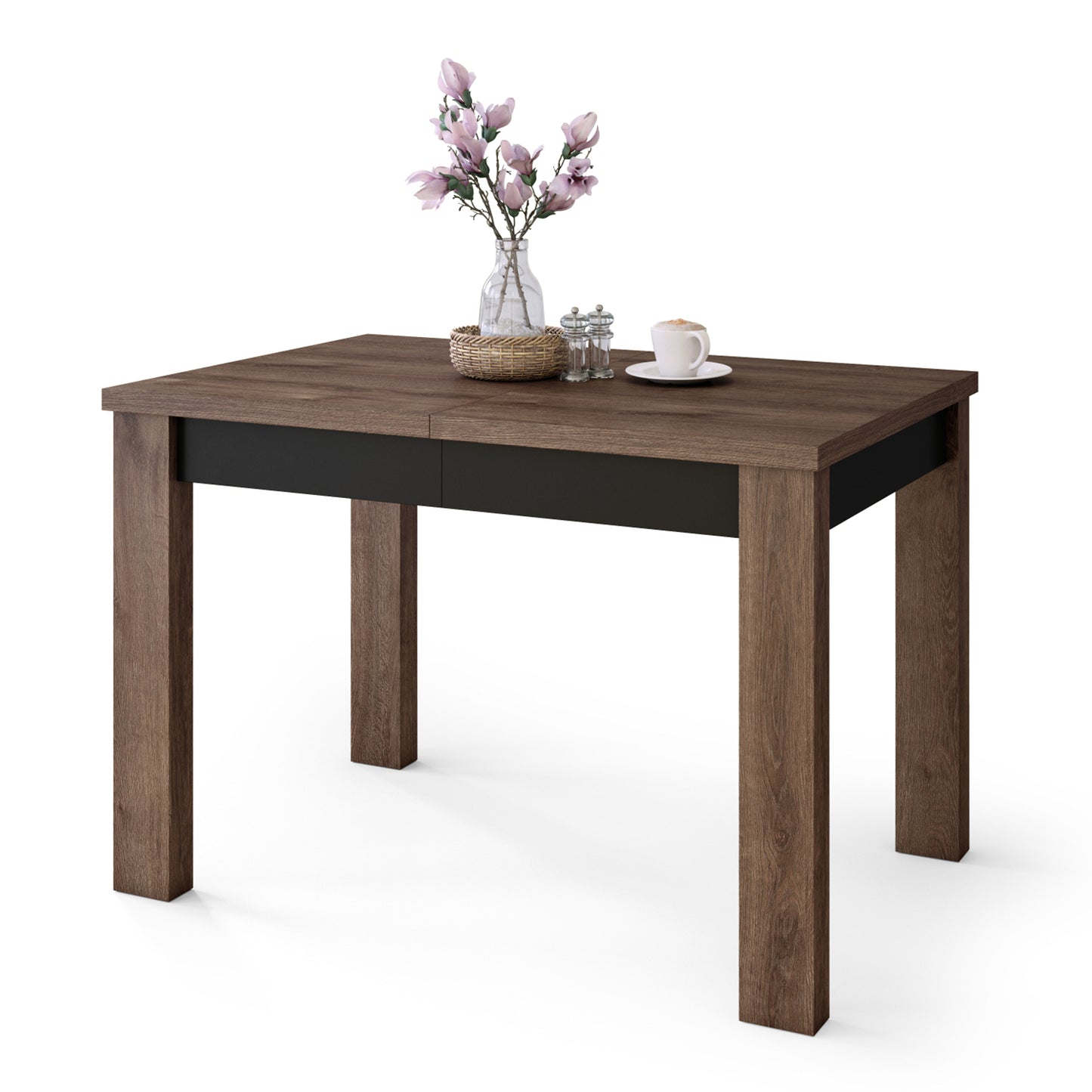 Fonte 110 Modern Extending Dining Table - Brown Oak / Black Matt