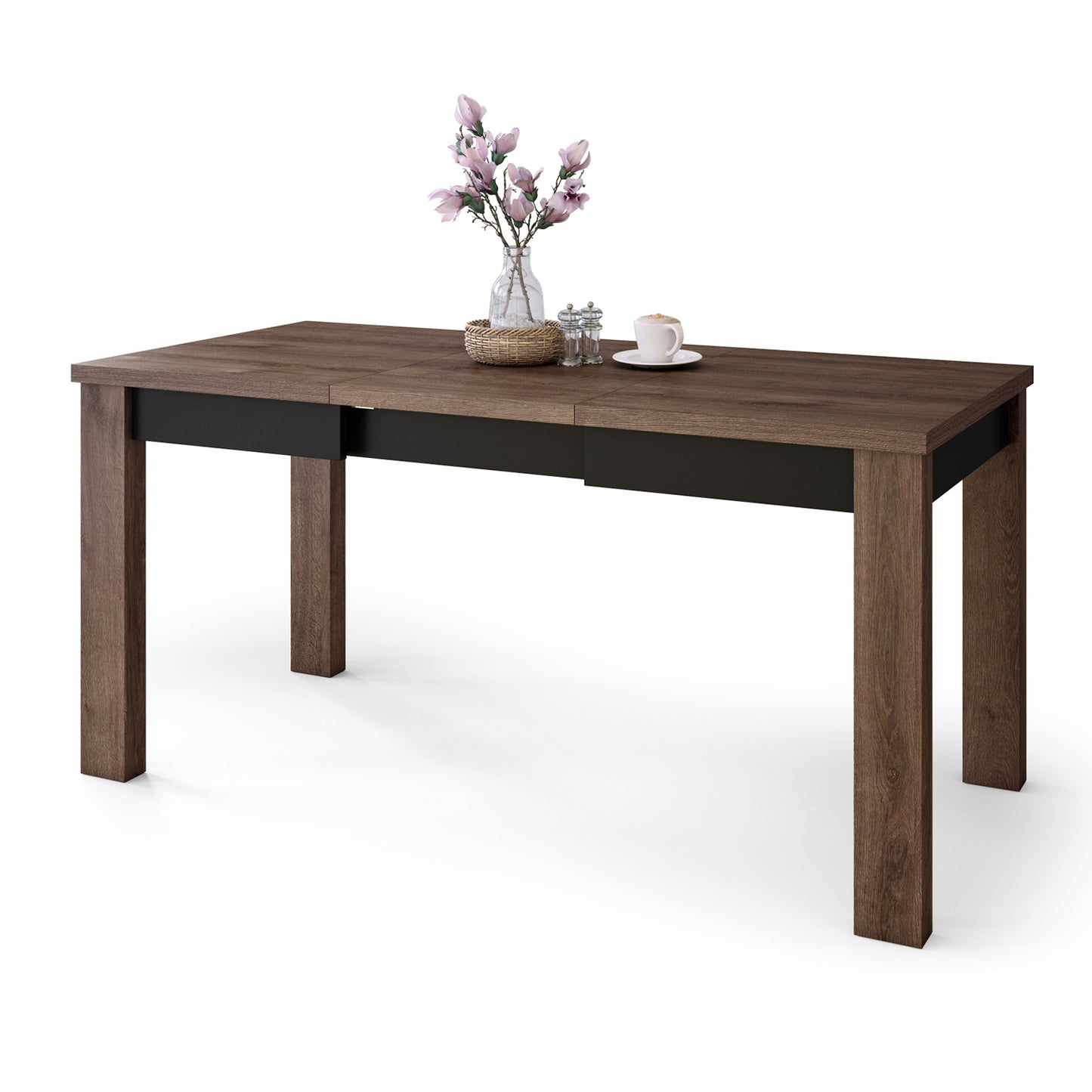 Fonte 110 Modern Extending Dining Table - Brown Oak / Black Matt