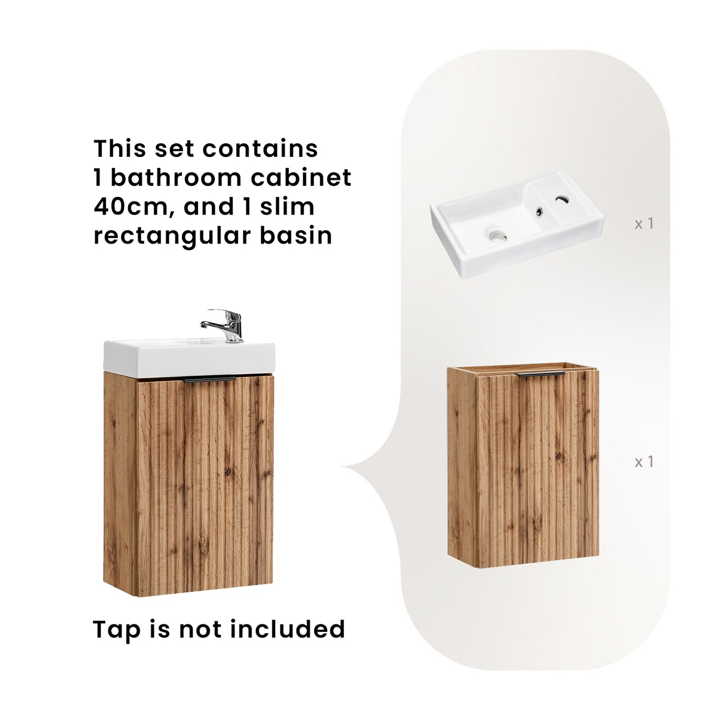 Agis Compact Bathroom Vanity 40cm Cabinet with Basin - Gold Craft Oak