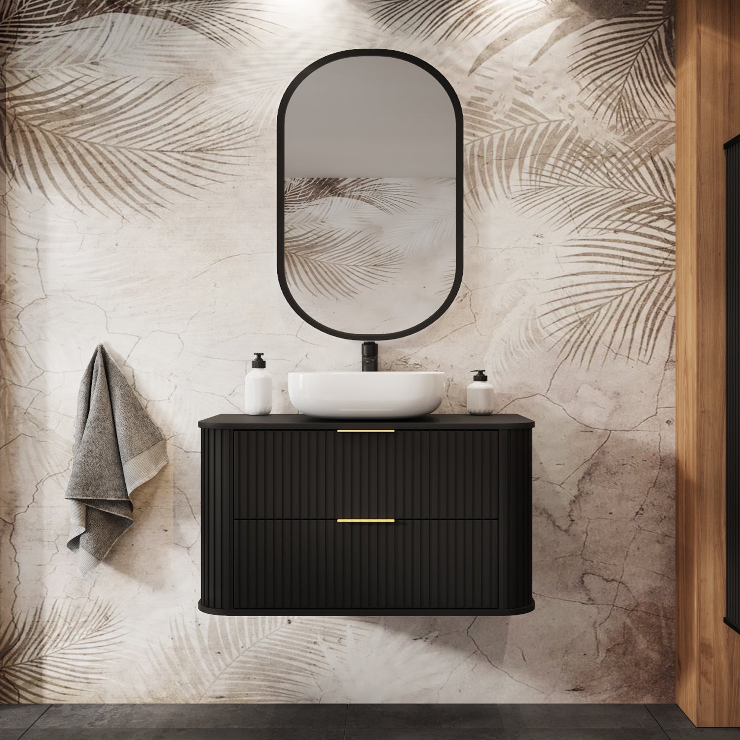 Elegance Glamour Style 2 Drawer Bathroom Wall Cabinet 100cm - Black