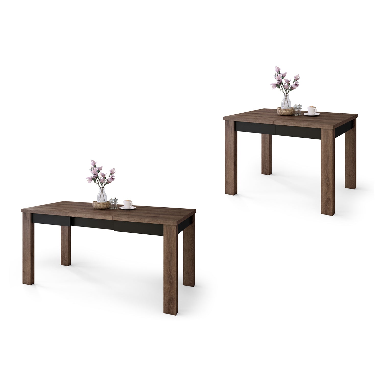 Fonte 110 Modern Extending Dining Table - Brown Oak / Black Matt