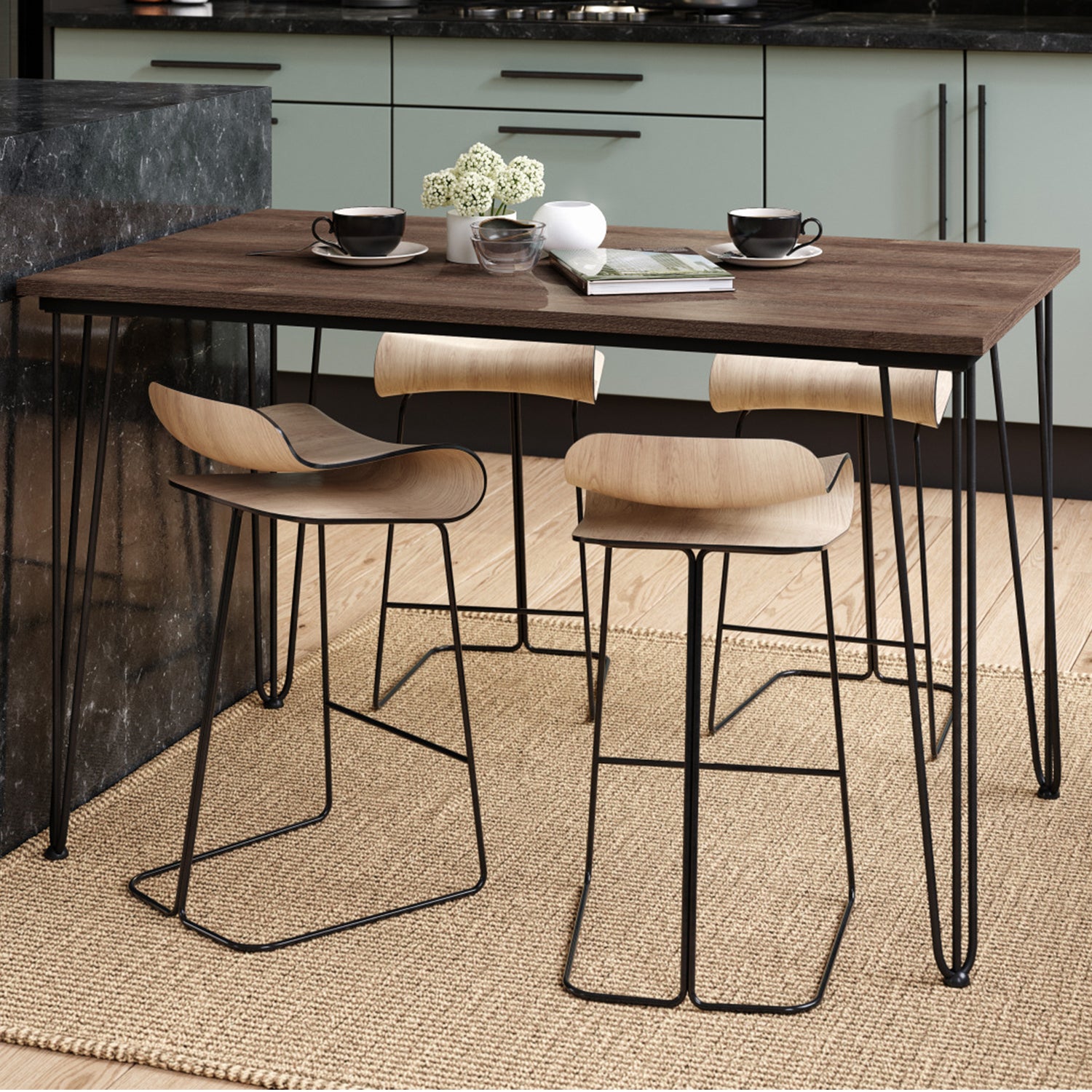 Hairpin S-120 Modern Dining Table - Brown Oak