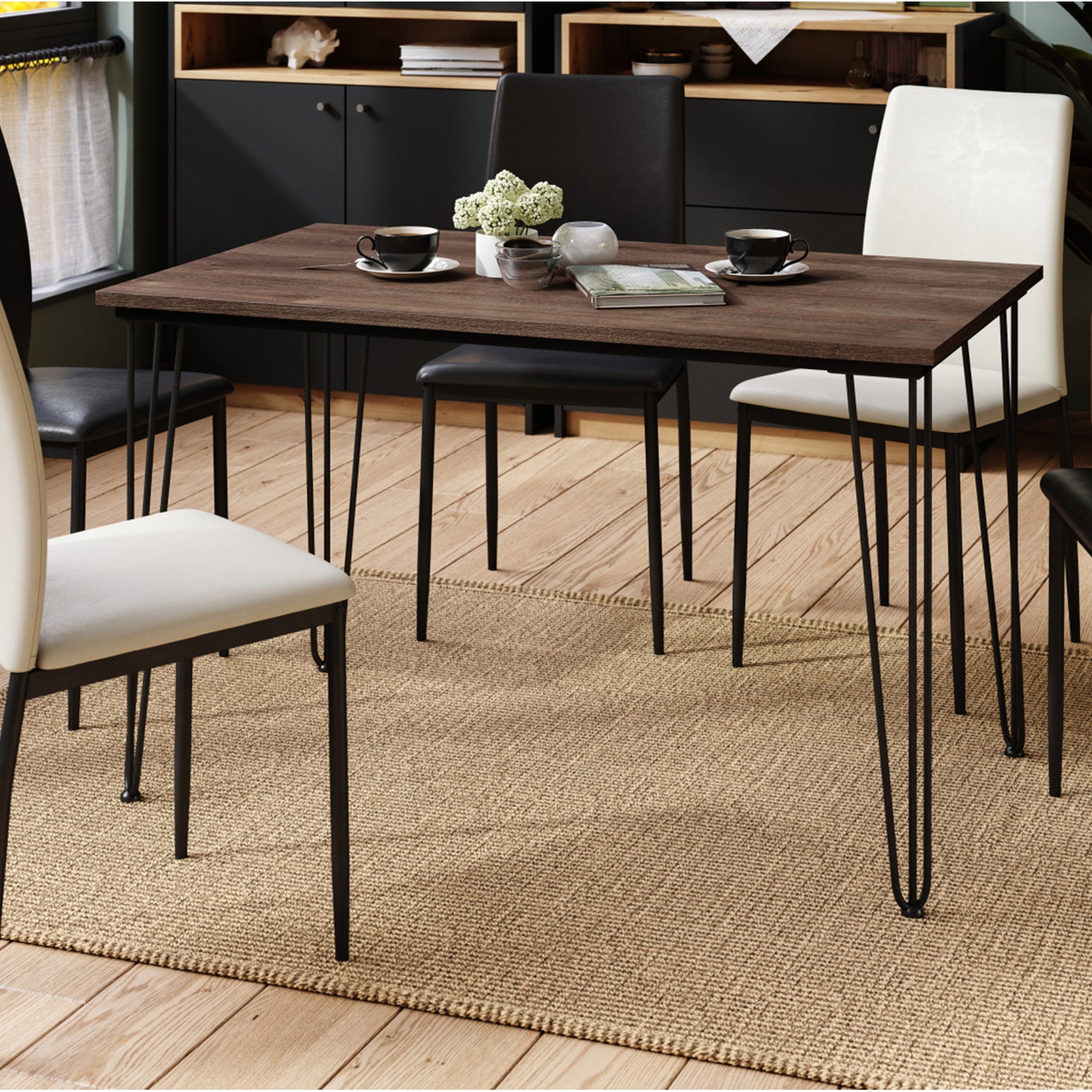 Hairpin S-120 Modern Dining Table - Brown Oak