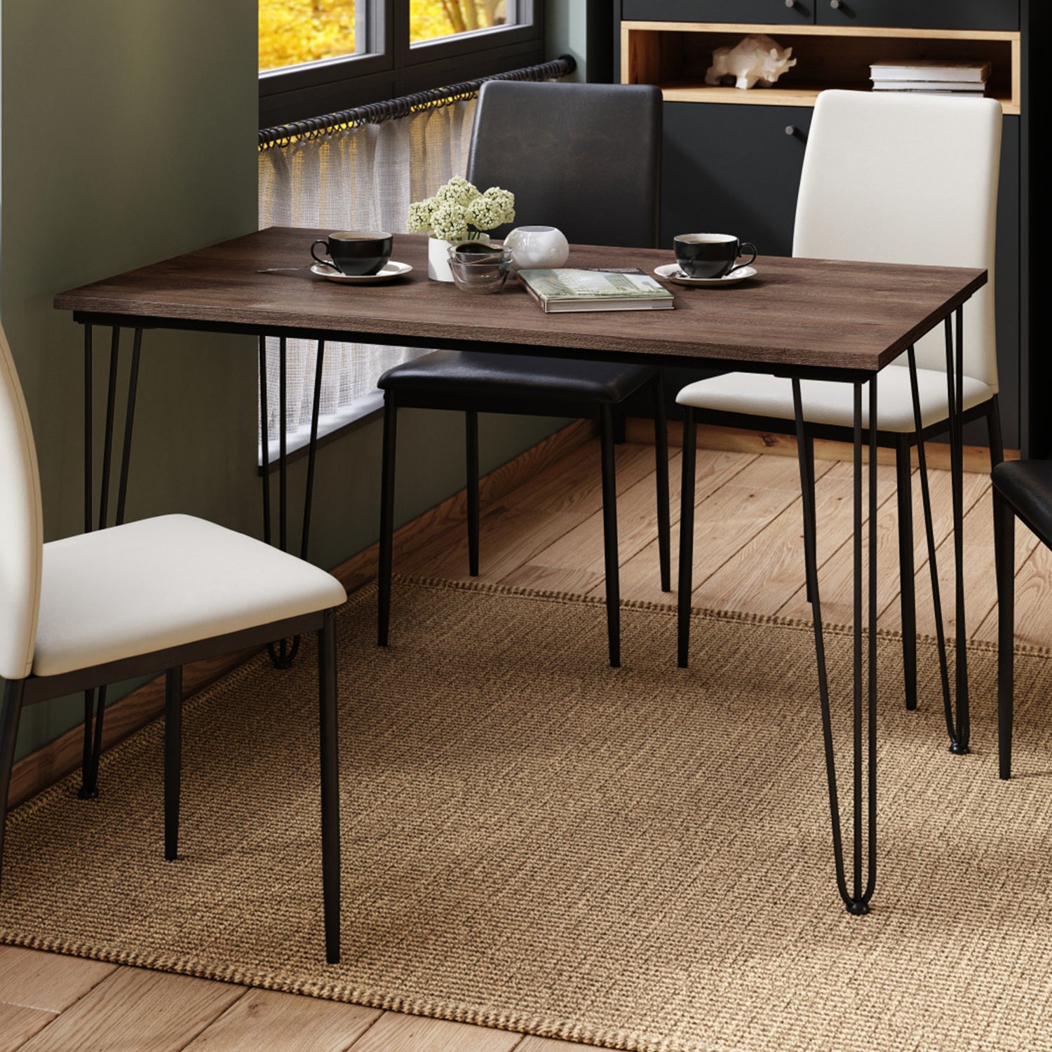 Hairpin S-120 Modern Dining Table - Brown Oak