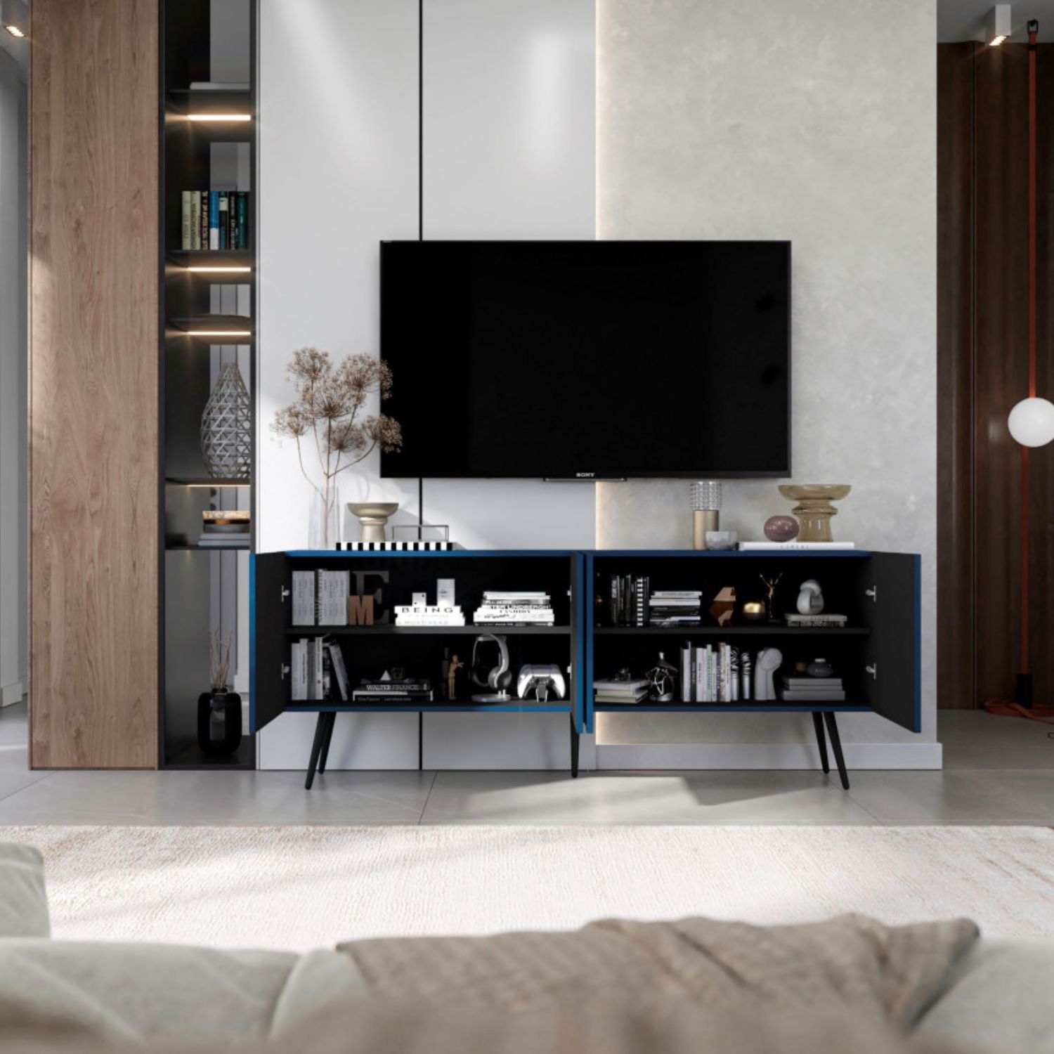 Elpis Glamour TV Cabinet Elegant Media Unit Push-to-Open - Navy Matt