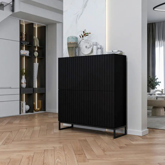 Elpis Glamour Sideboard Push-to-Open Cabinet - Black Matt / Black Frame