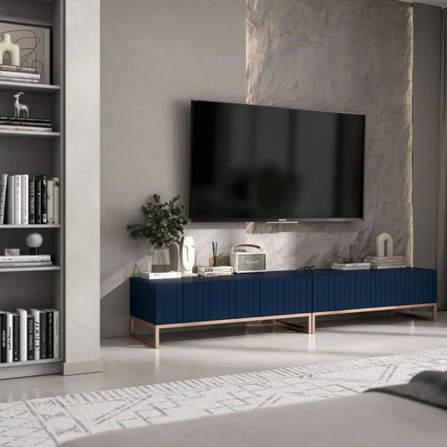 Elpis Glamour TV Sideboard 220 cm TV Unit Navy Matt / Copper Frame