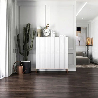 Elpis Glamour Sideboard Push-to-Open Cabinet - White Matt / Copper Frame