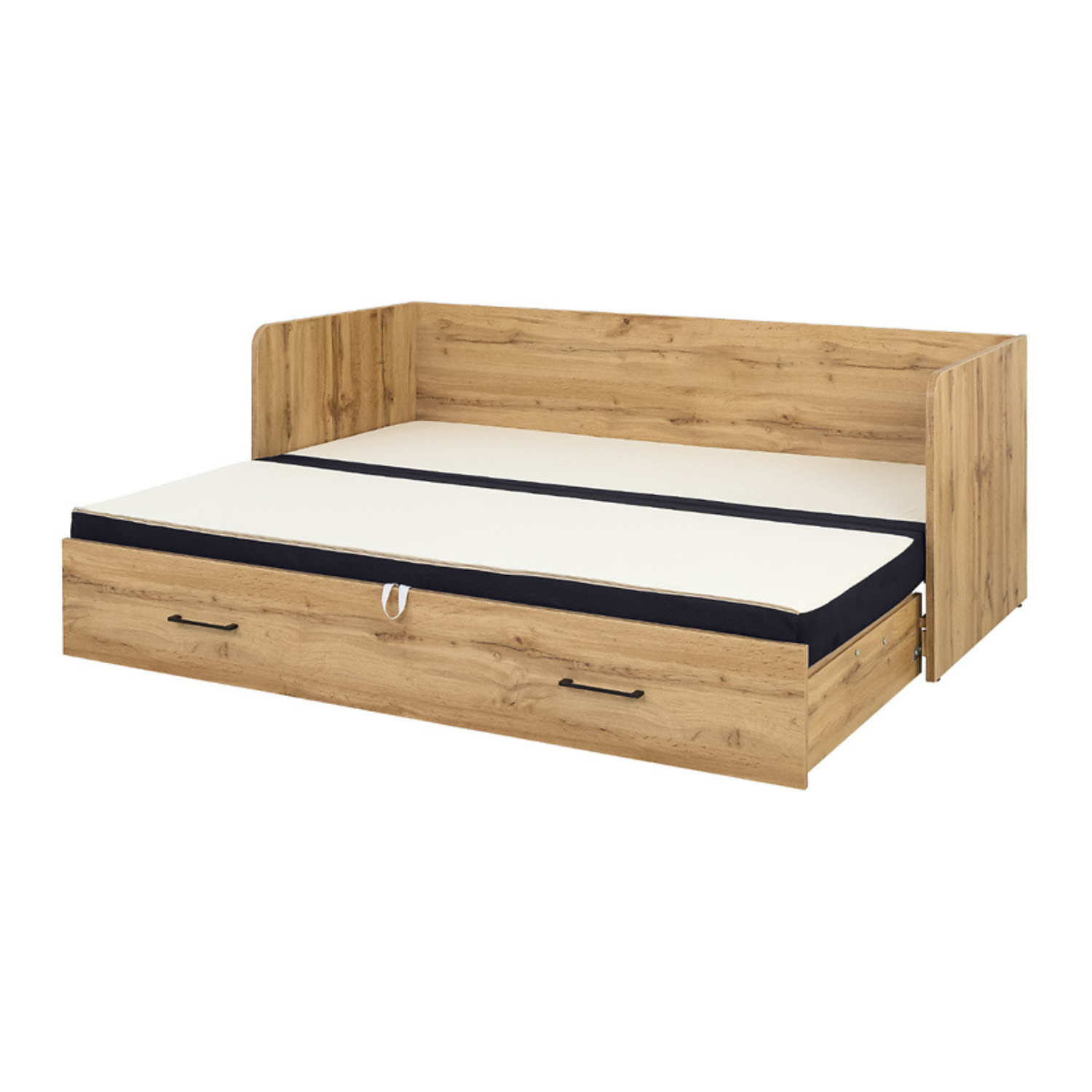 Exter Folding Bed with Container Mattress and Pillows - Wotan Oak / Black