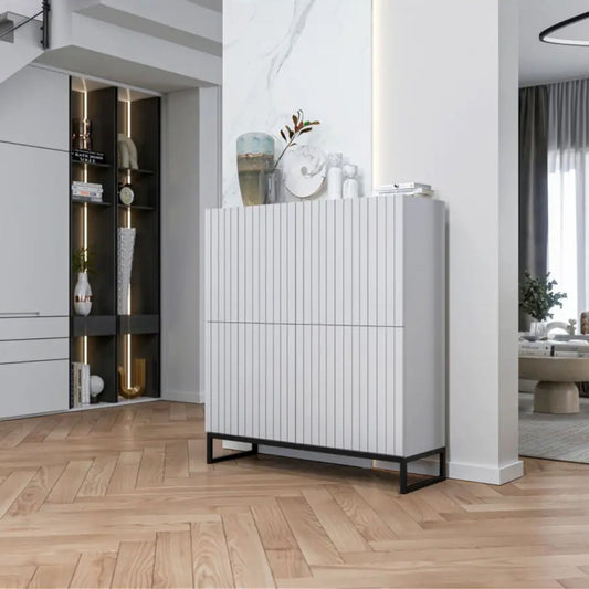 Elpis Glamour Sideboard Push-to-Open Cabinet - White Matt / Black Frame