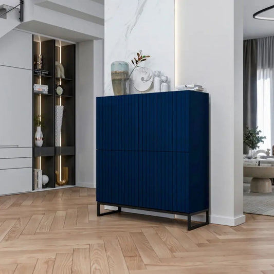 Elpis Glamour Sideboard Push-to-Open Cabinet - Navy Matt / Black Frame