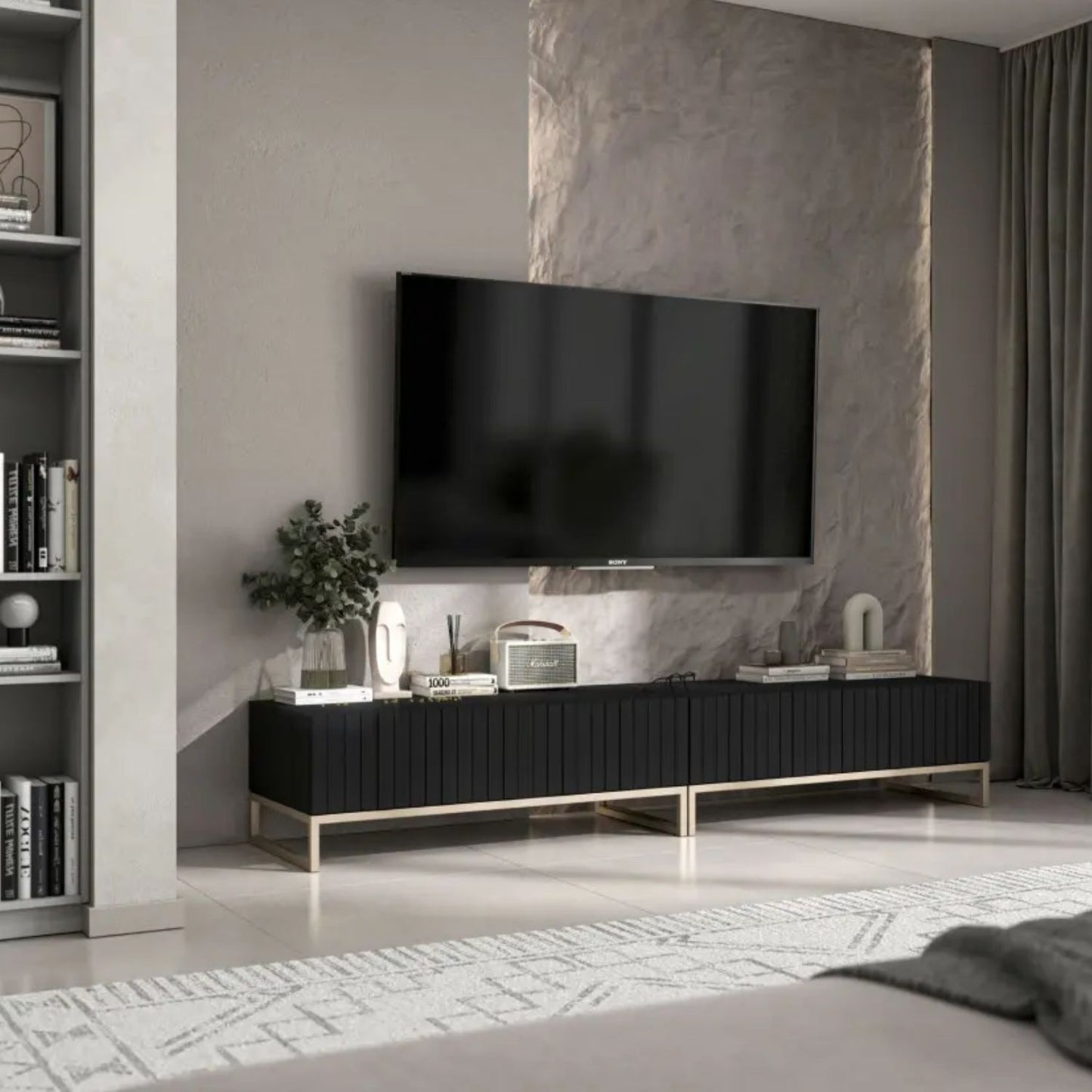 Elpis Glamour TV Sideboard 220 cm TV Unit - Black Matt / Golden Frame