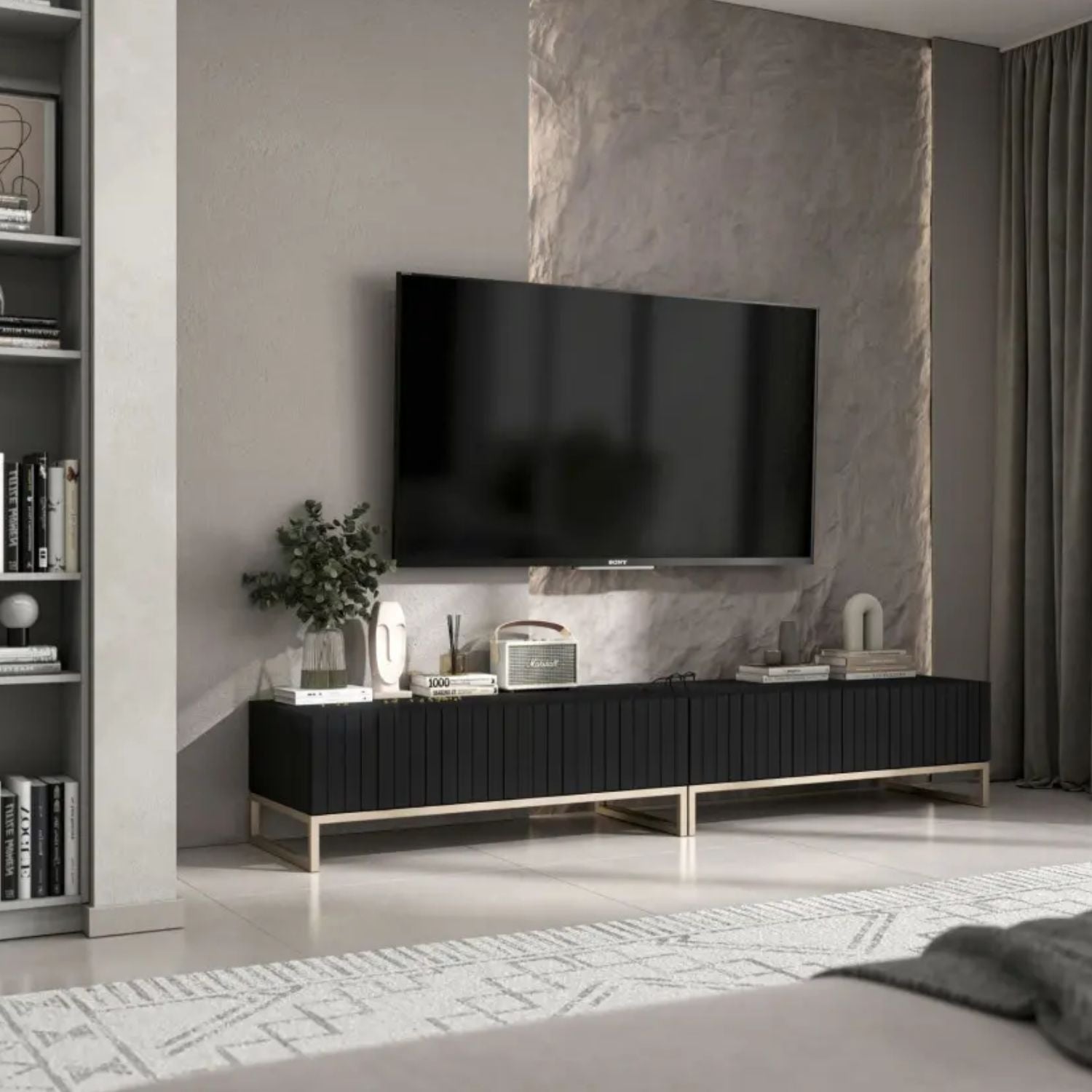 Elpis Glamour TV Sideboard 220 cm TV Unit - Black Matt / Golden Frame