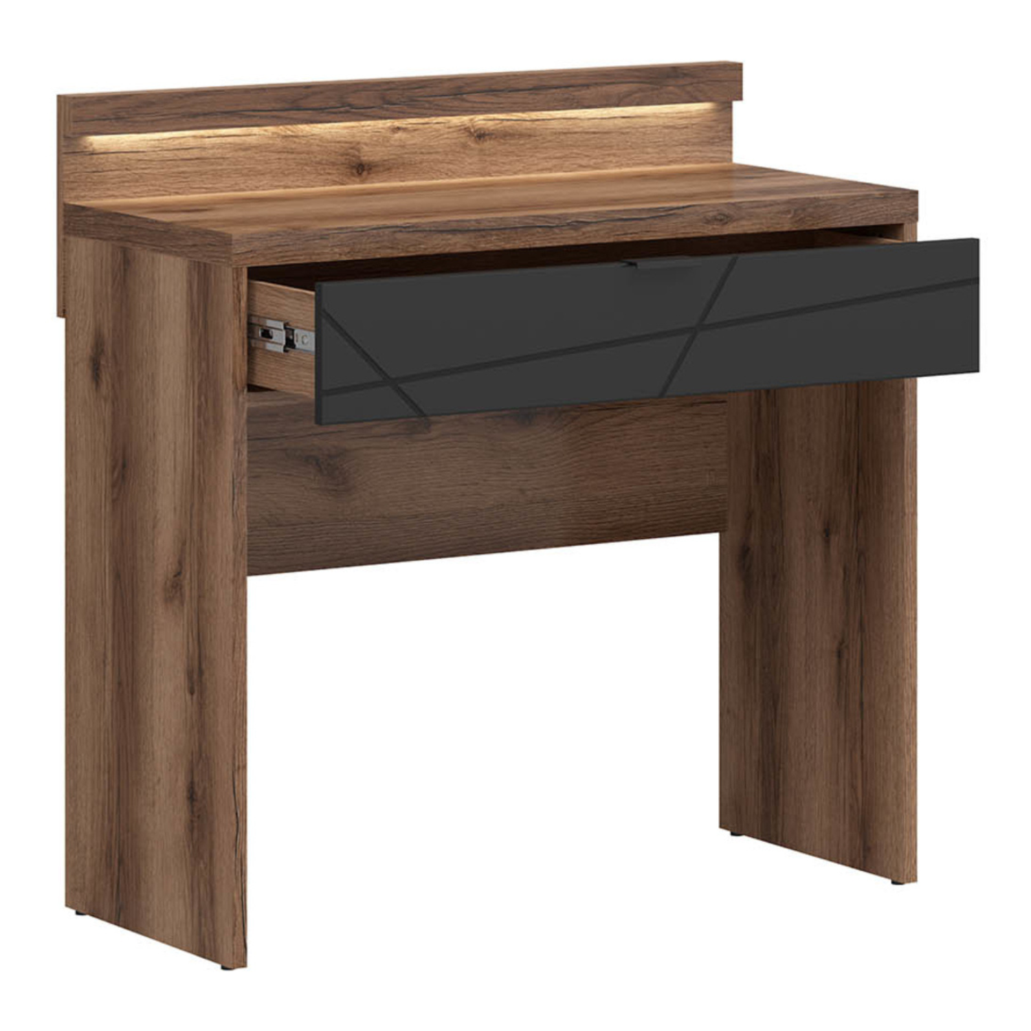 Faisa Dressing Table with Drawer and Light - Dark Delano Oak / Black Matt