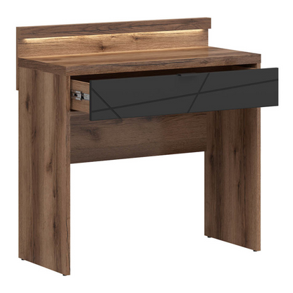 Faisa Dressing Table with Drawer and Light - Dark Delano Oak / Black Matt