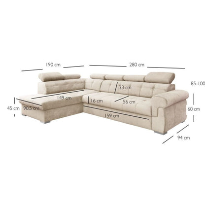 Primo left side corner sofa with storage- Beige