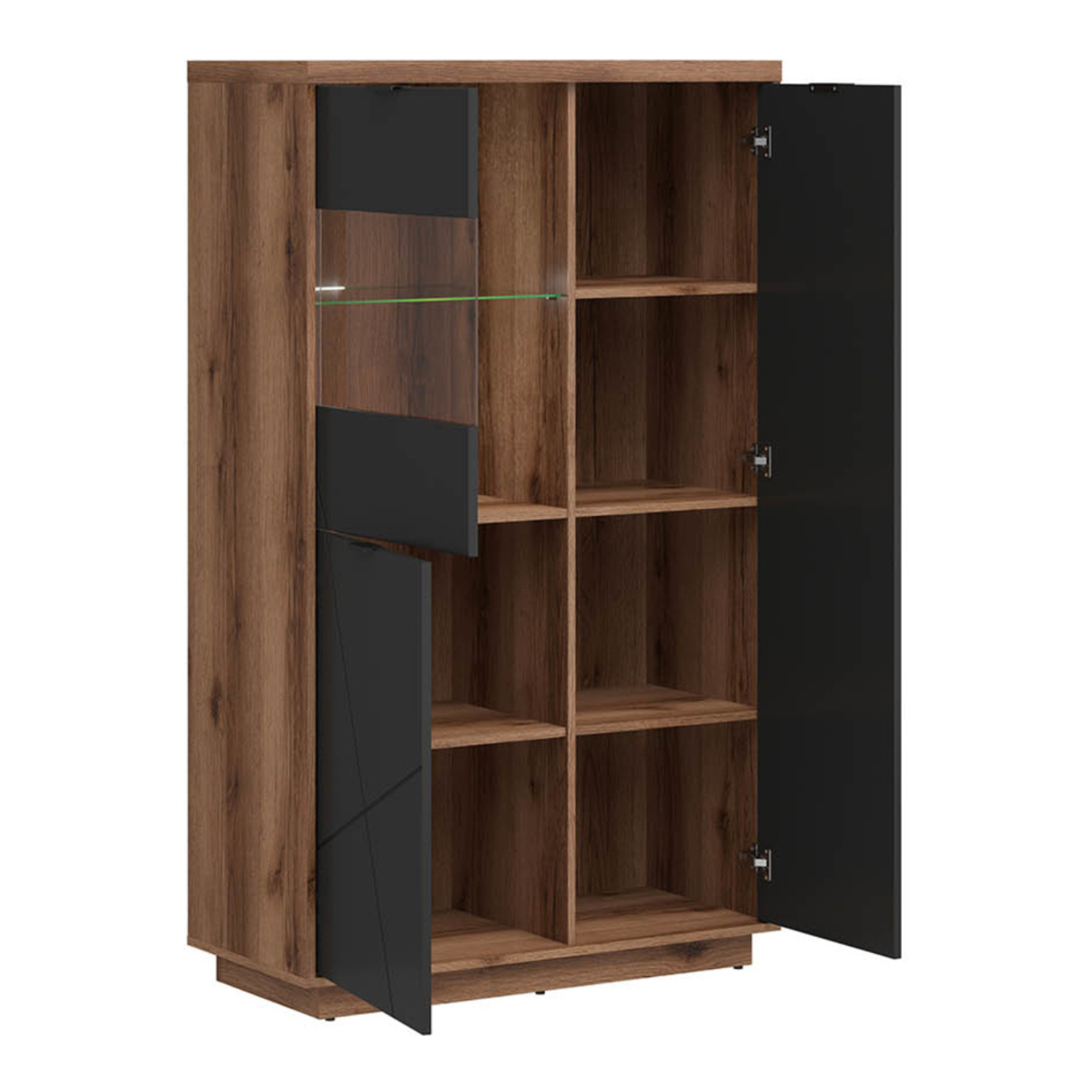 Faisa Display Cabinet 94cm with 3 Doors - Dark Delano Oak / Black Matt