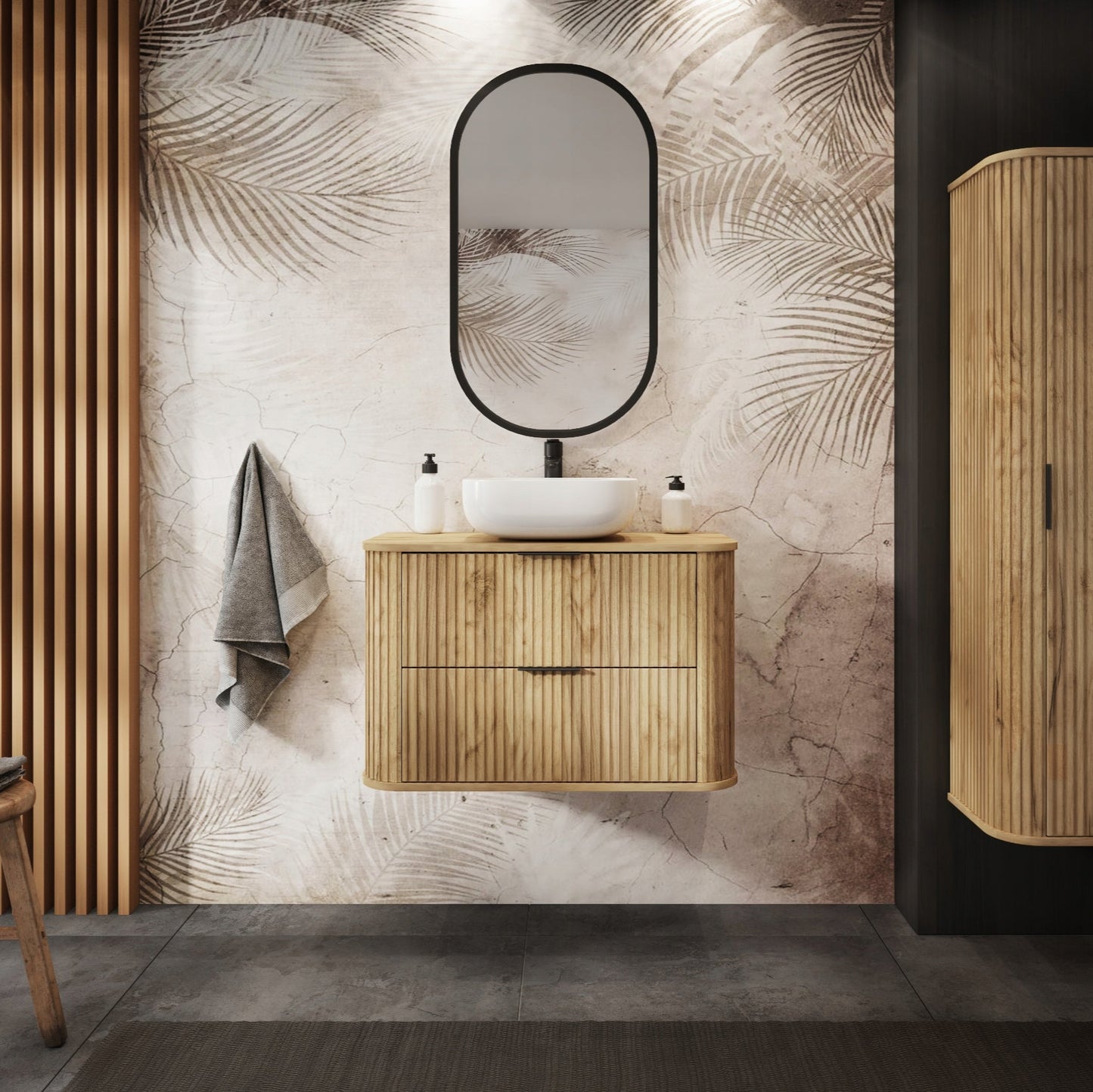 Elegance Glamour Style 2 Drawer Bathroom Wall Vanity Cabinet 60cm - Gold Craft Oak