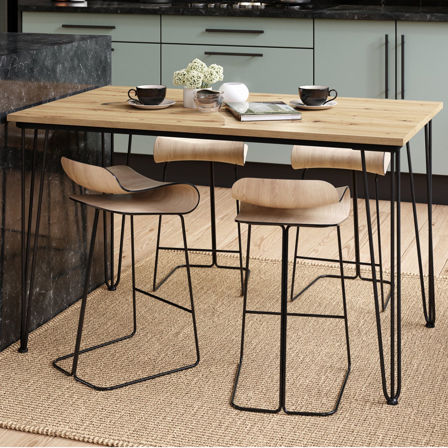 Hairpin S-120 Modern Dining Table - Artisan Oak