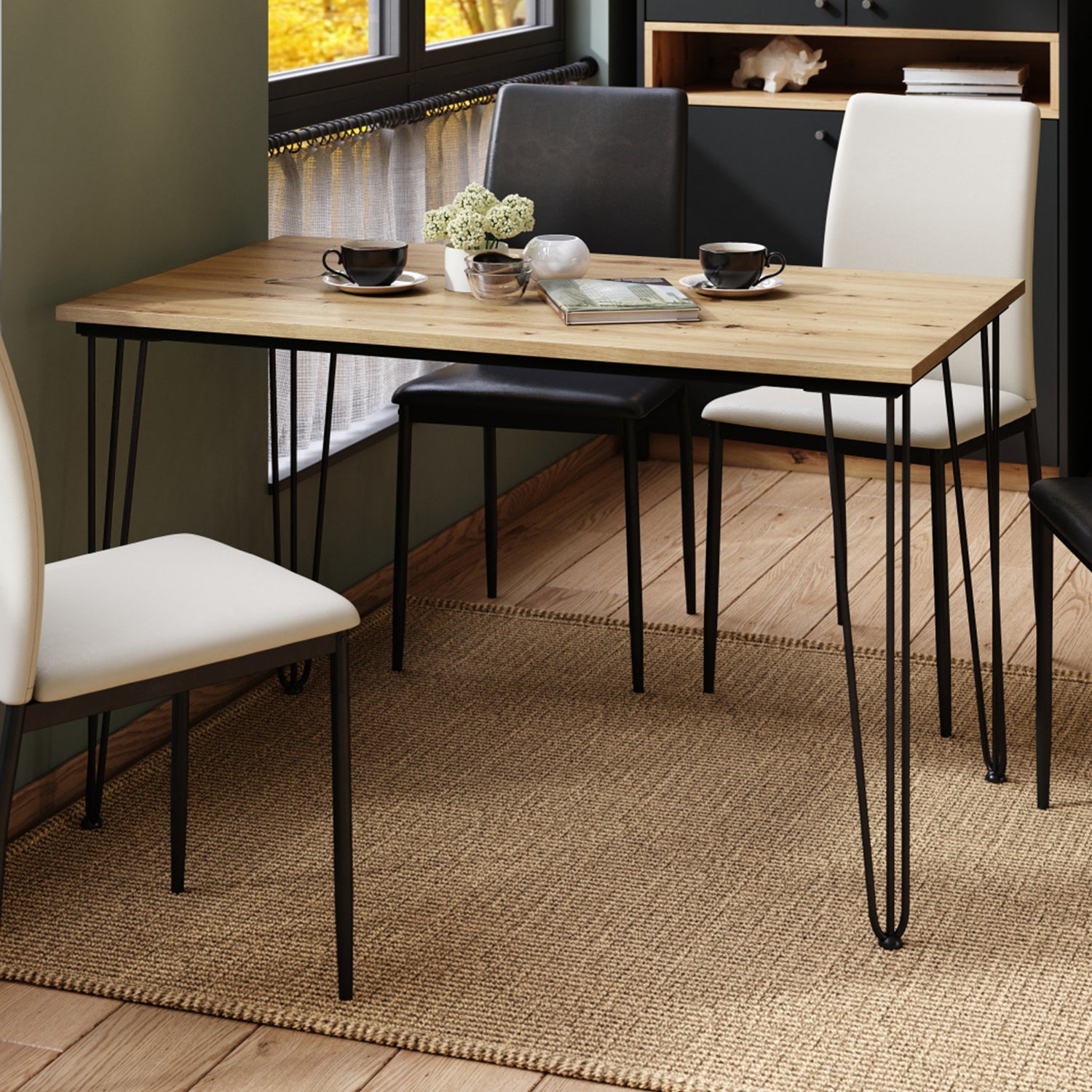 Hairpin S-120 Modern Dining Table - Artisan Oak