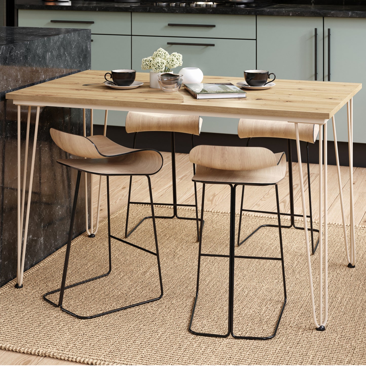 Hairpin S-120 Modern Dining Table - Artisan Oak / Beige