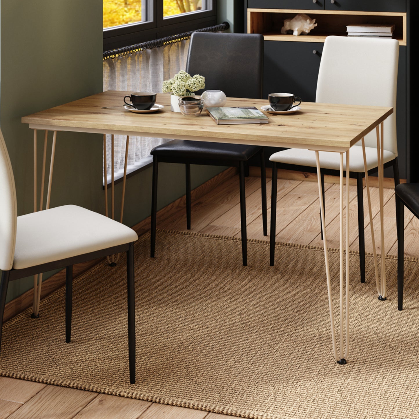 Hairpin S-120 Modern Dining Table - Artisan Oak / Beige