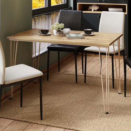 Hairpin S-120 Modern Dining Table - Artisan Oak / Beige
