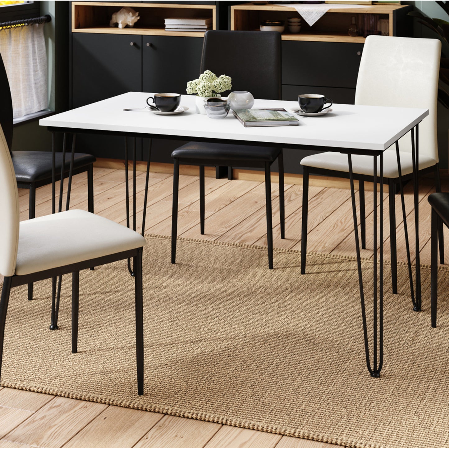 Hairpin S-120 Modern Dining Table - White Matt