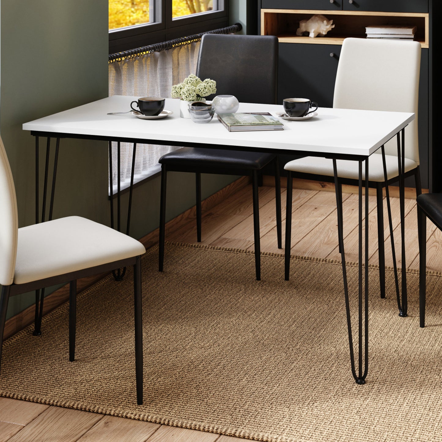 Hairpin S-120 Modern Dining Table - White Matt