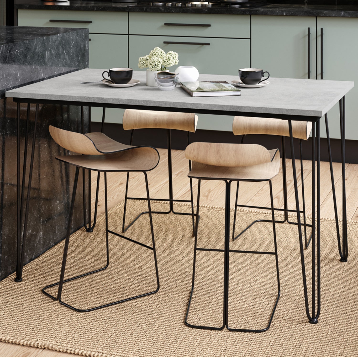 Hairpin S-120 Modern Dining Table - Light Concrete