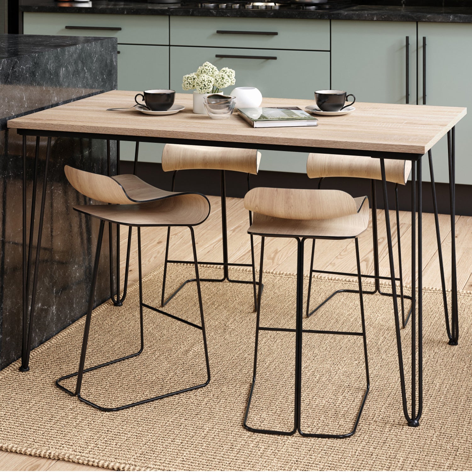 Hairpin S-120 Modern Dining Table - Sonoma Oak