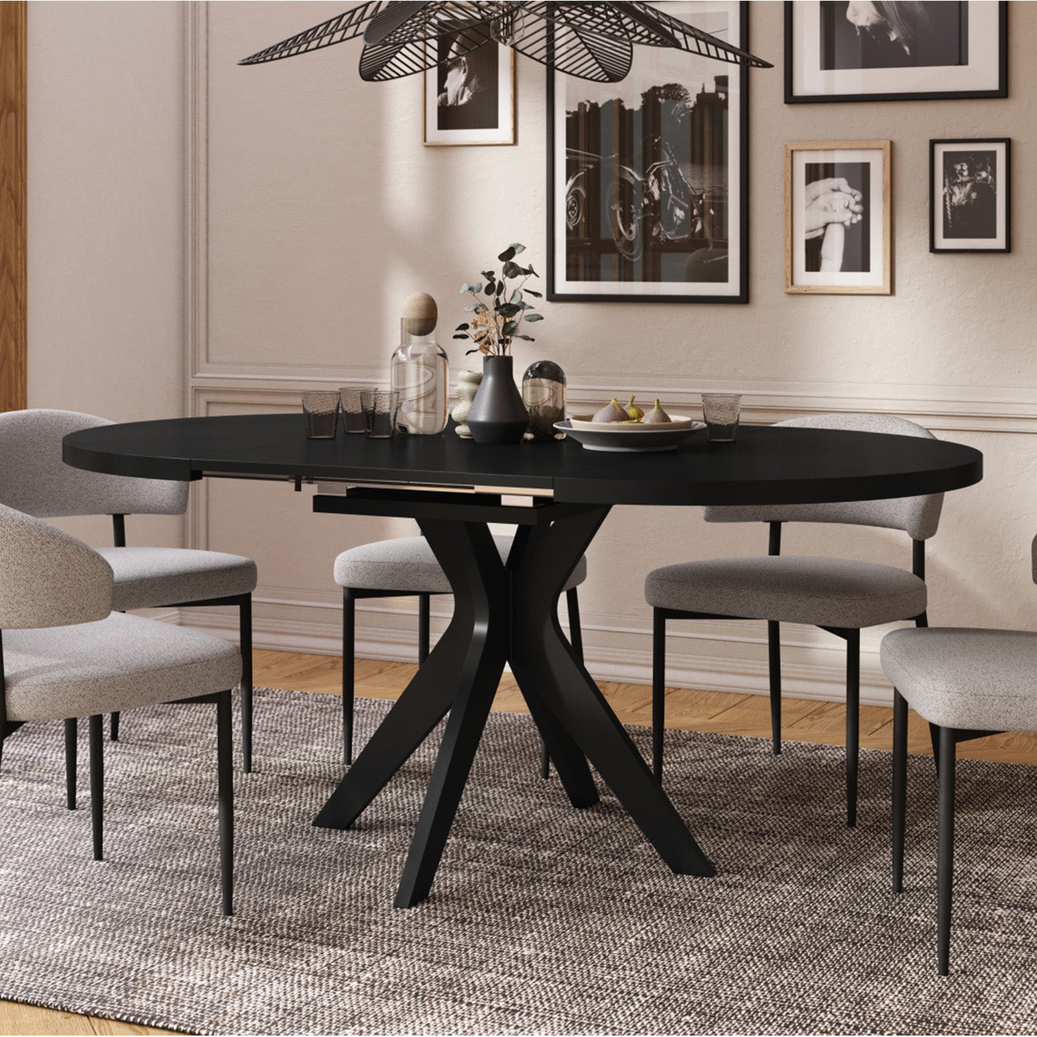 Renzo Extending Modern Dining Table – Black Matt