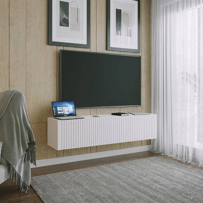 Joyce Wall Mounted TV Unit Modern Fluted Matt Finish 150cm - White Matt