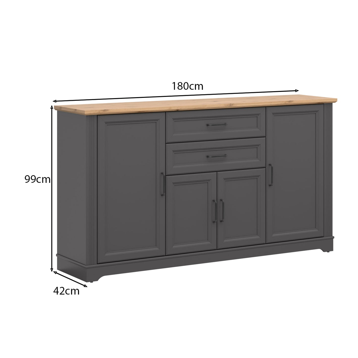 Toya Large Sideboard Cabinet with Drawers and Cupboards - Graphite / Artisan Oak