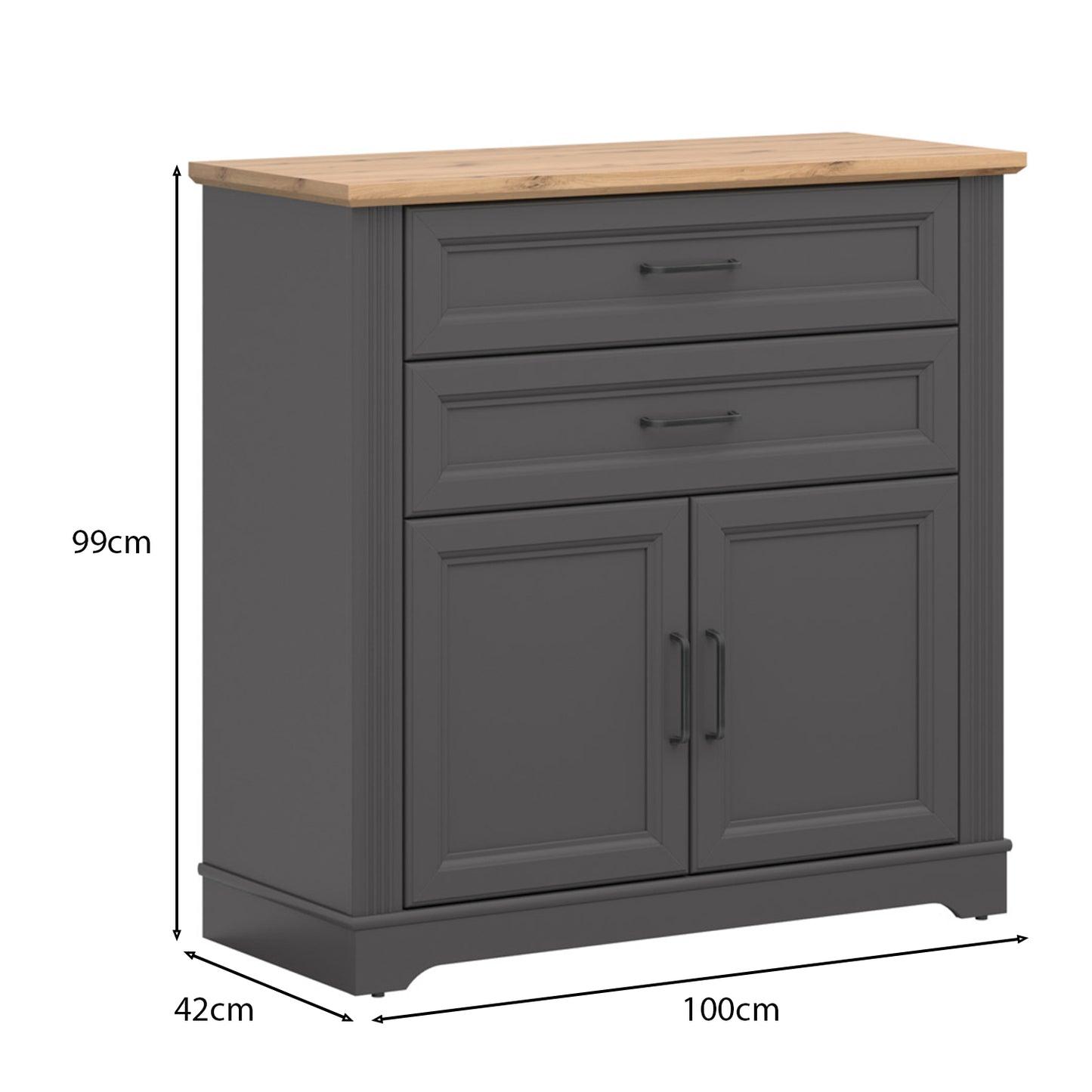 Toya Compact Sideboard Cabinet with Drawers and Cupboards - Graphite / Artisan Oak