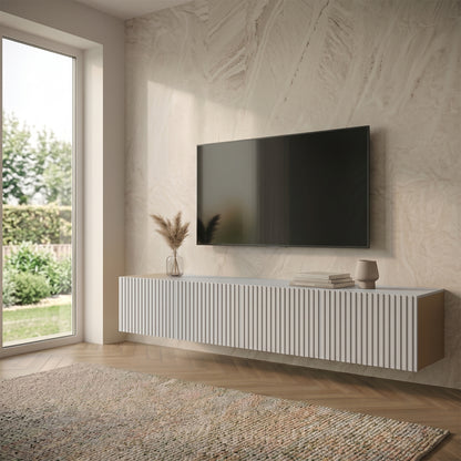 Joyce Wall Mounted TV Unit Modern Fluted Matt Finish 200cm - Arctic Grey