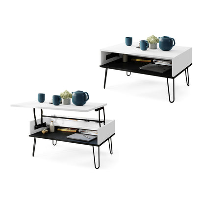 Hairpin S-90 Modern Lift Top Coffee Table - White / Black