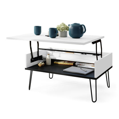 Hairpin S-90 Modern Lift Top Coffee Table - White / Black