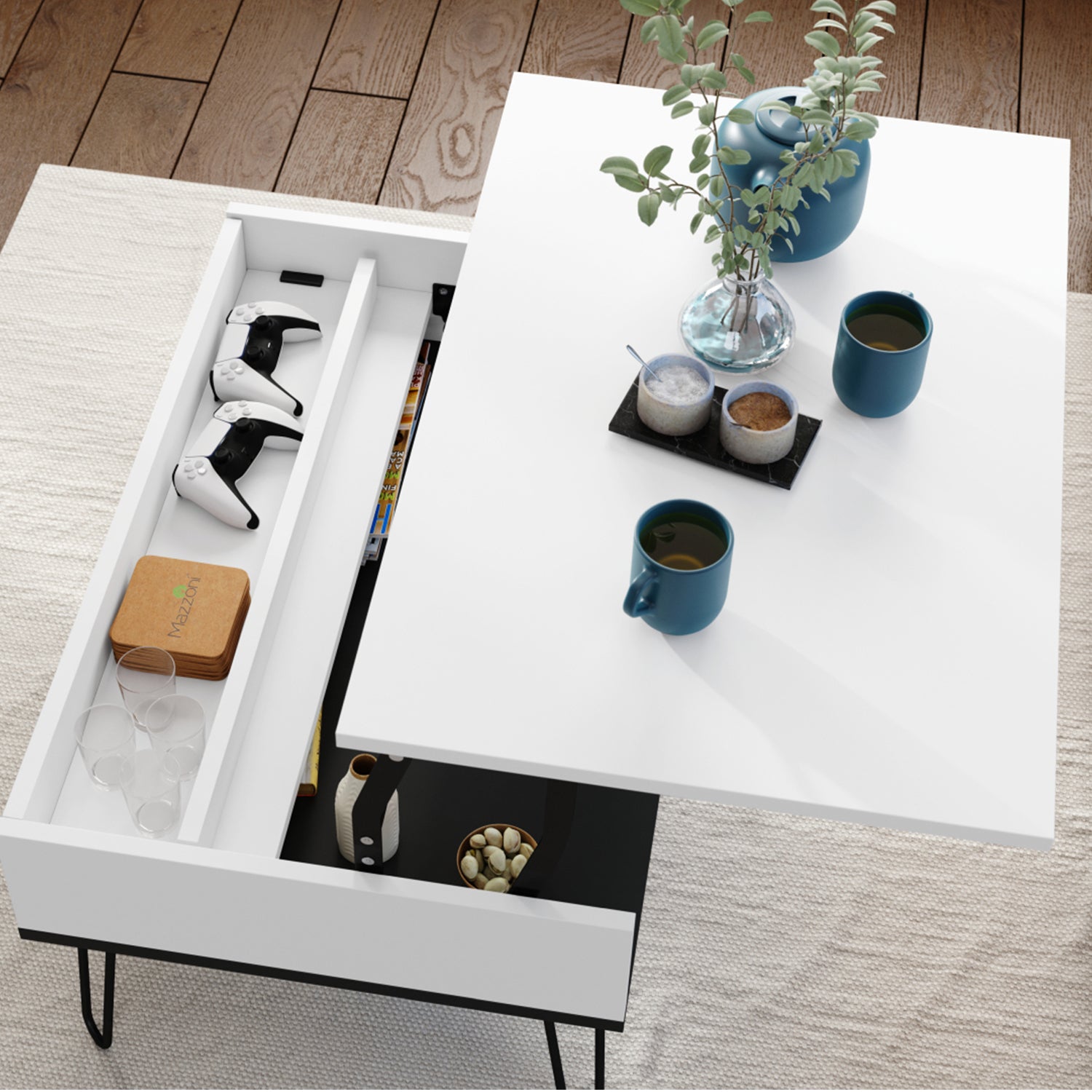 Hairpin S-90 Modern Lift Top Coffee Table - White / Black