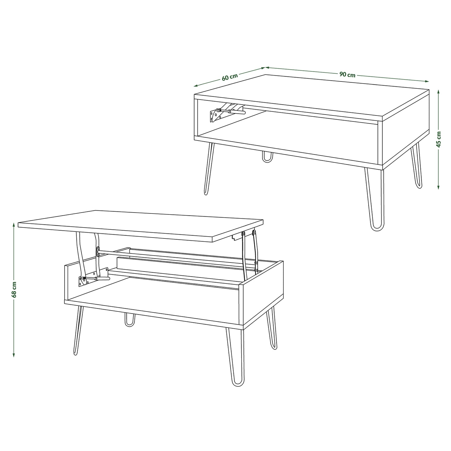 Hairpin S-90 Modern Lift Top Coffee Table - White / Black